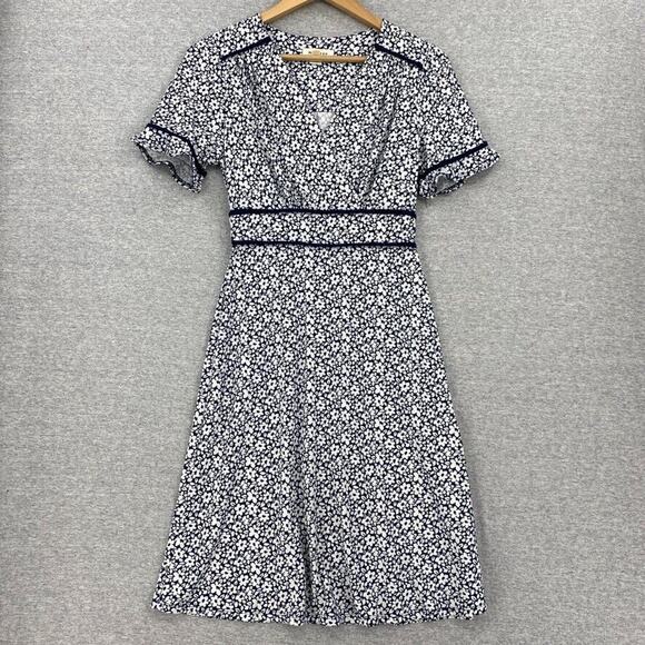 Monteau Dress Womens Small Blue Floral Criss Cross V Neck Stretch Short Sleeve - Picture 1 of 15